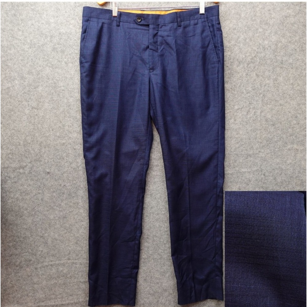 Italian Slim Fit Sharkskin Blue Dress Pants Mens 38x31 Plain Trousers VITARELLI